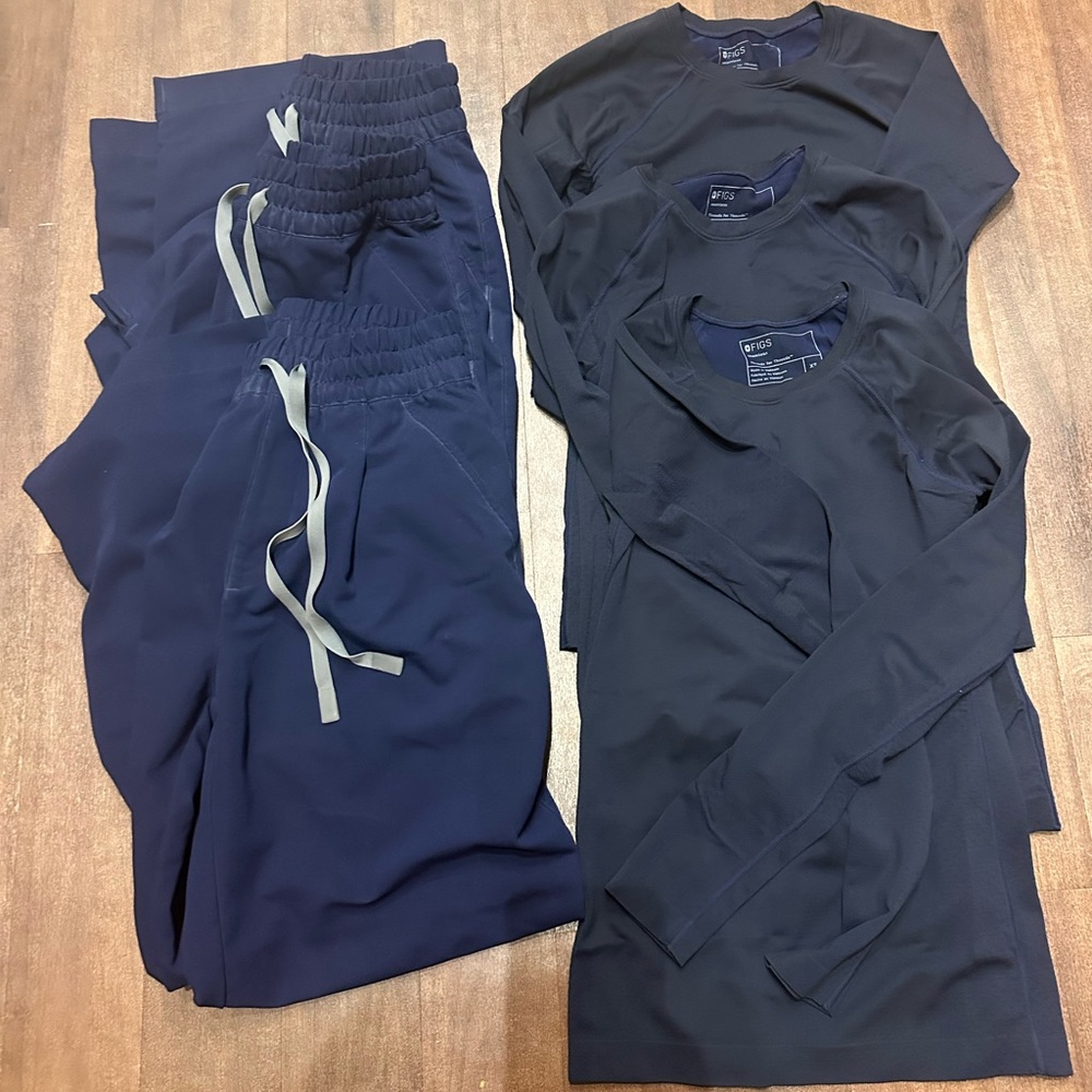 3 Pairs Navy Figs Scrubs (Shelby Pants & Salta Seamless Underscrub)